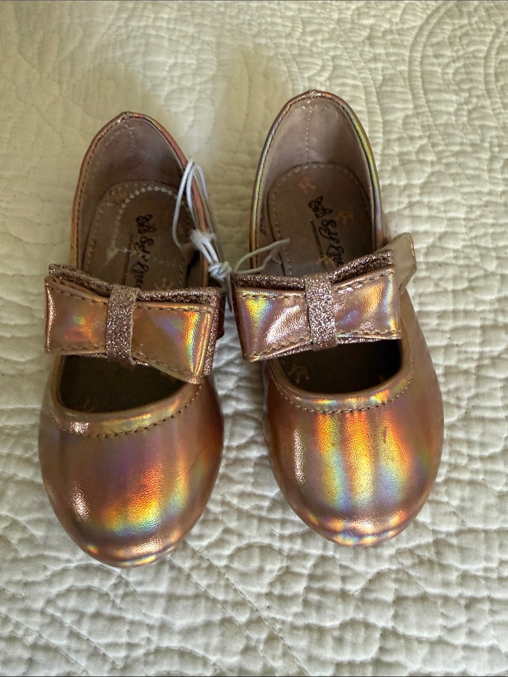 Girls' Iridescent Bow Mary Jane Kids Shoes - Rose Gold